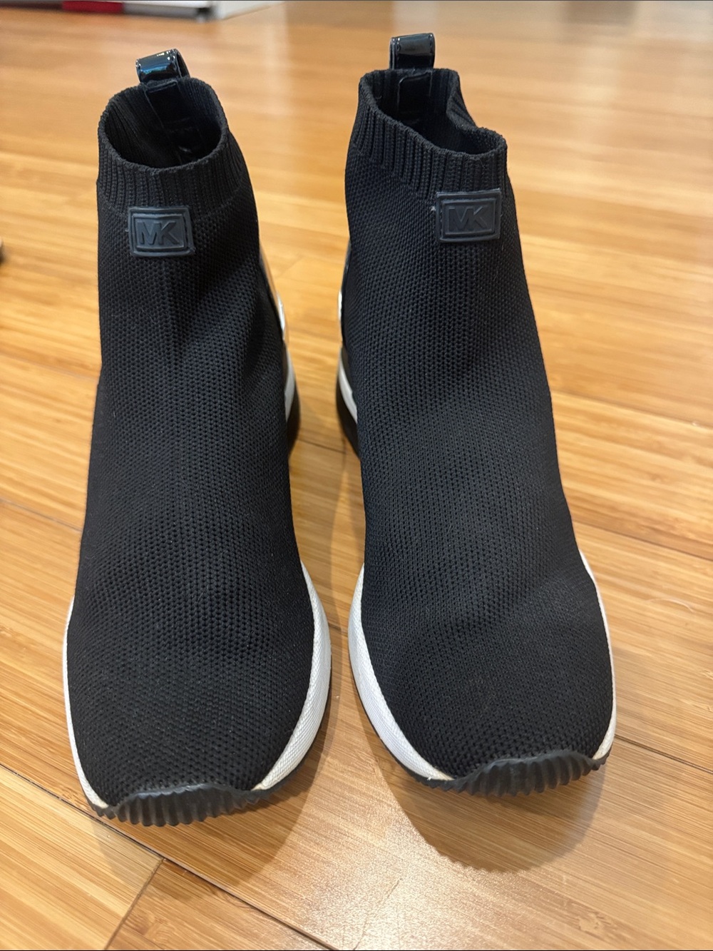 Michael Kors Black Knit Sock Sneakers with White Sole